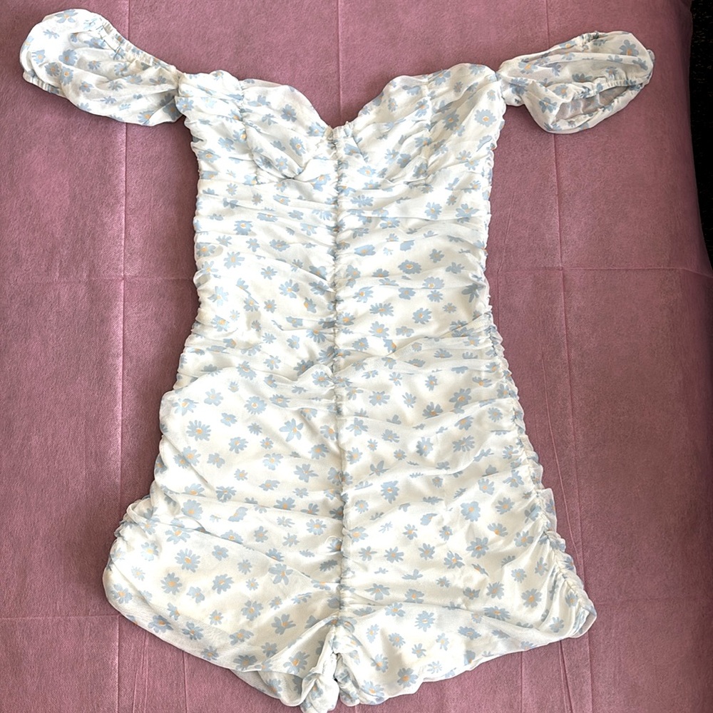 Tiger Mist White and flowery blue one piece